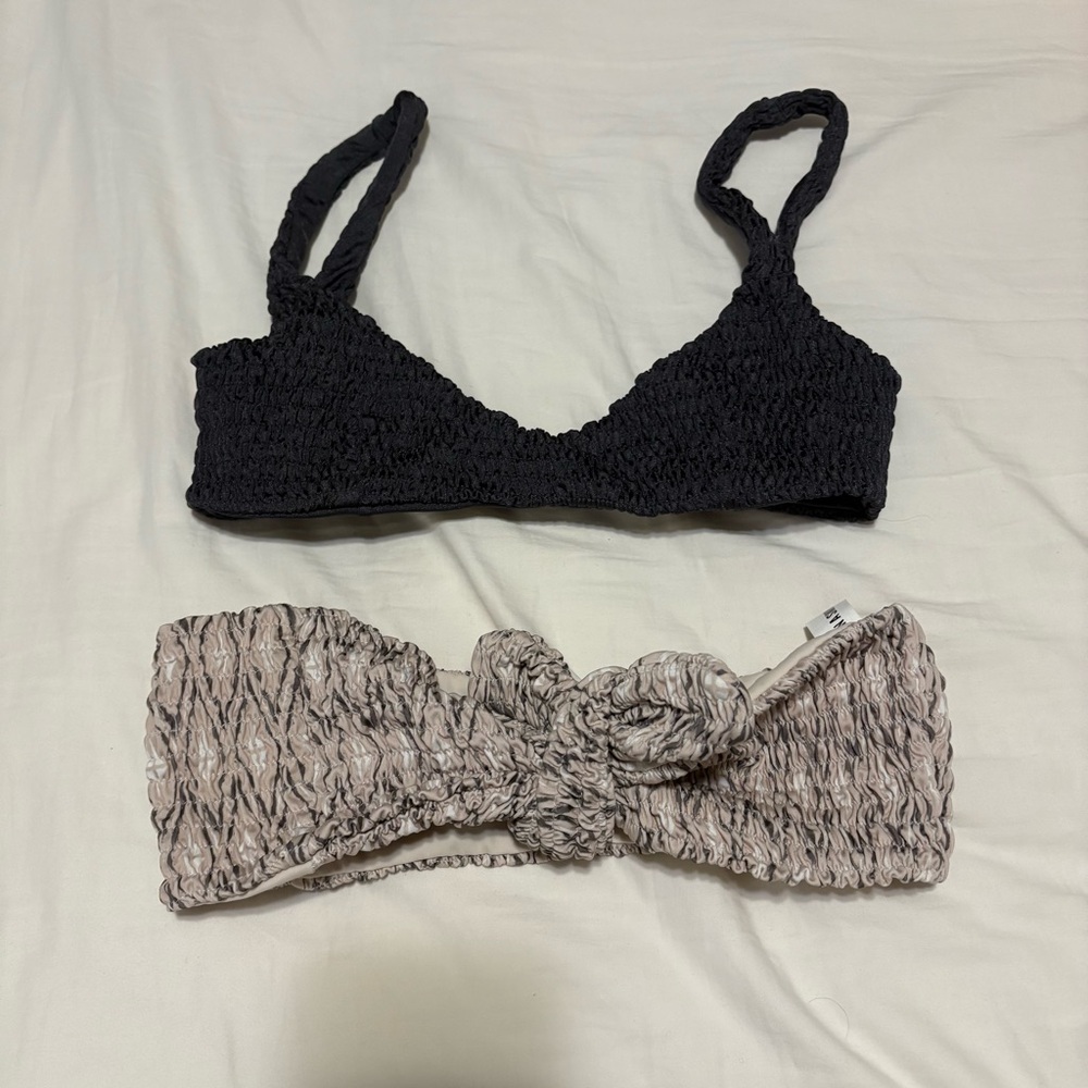 LAHANA SWIM Metallic Grey and Beige Textured Bikini Set